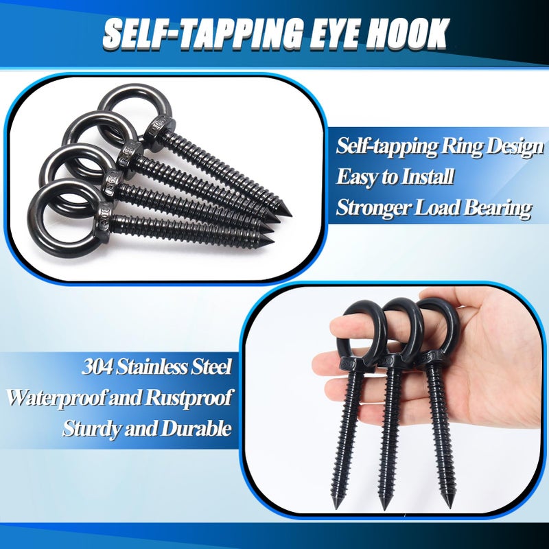OHIYO 5 Inch Heavy Duty Eye Hooks M10 Eyelet Screw Load Capacity 600LBS Heavy Duty Screw in Eye Hooks for Hammock Stand  Swing Chair  Yoga  Heavy Indoor & Outdoor Uses (Black) - Image 3